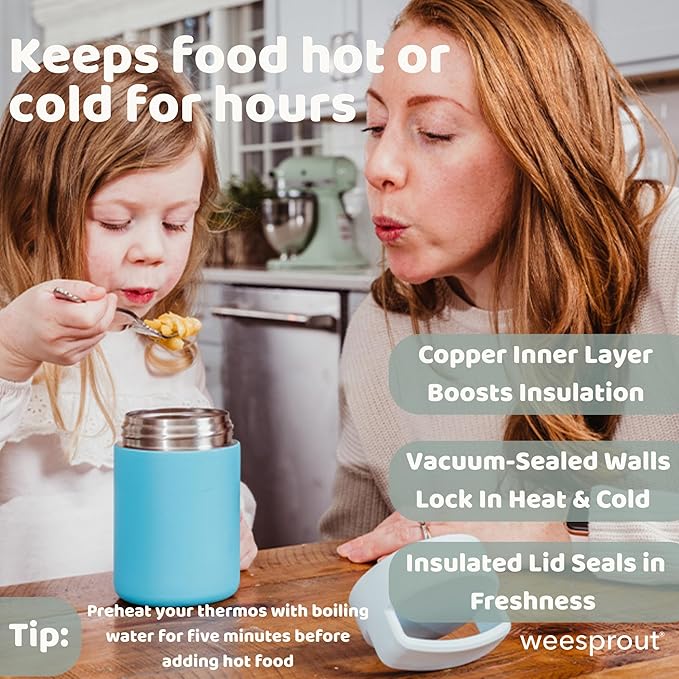 WeeSprout Insulated Stainless Steel Lunch Thermos, Soup Bottle for Hot & Cold Foods, 12 oz Jar for Children, Kid-Friendly Handle, Leakproof Container, Termos Para Comida Caliente (Purple)