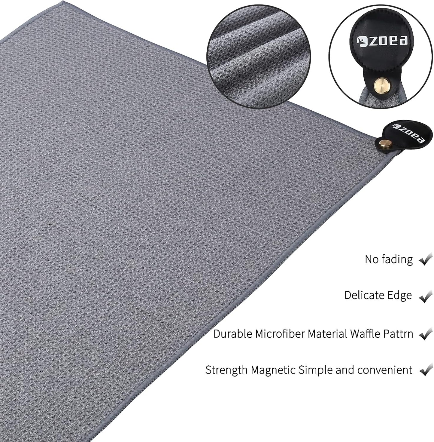 ZOEA Magnetic Towel, Magnetic Clip for Golf Towel, Microfiber Fabric Waffle Pattern Towels Industrial Strength Magnet for Strong Hold to Golf Carts or Clubs (1, Grey)