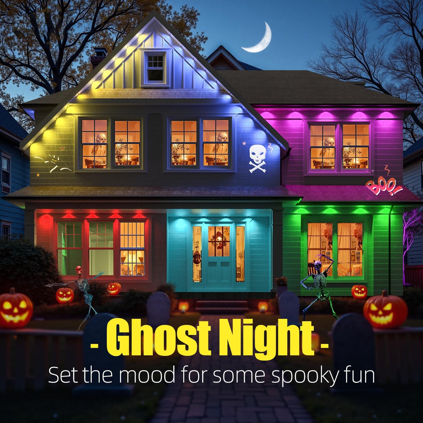 Yolsunes Permanent Outdoor Lights  150Ft Rgb+Ic Smart Led Eaves Lights  Ip67 Waterproof Outdoor Lighting With App/Remote Control For Christmas  Halloween  Holiday  Daily  Party  Ideal For House Roof