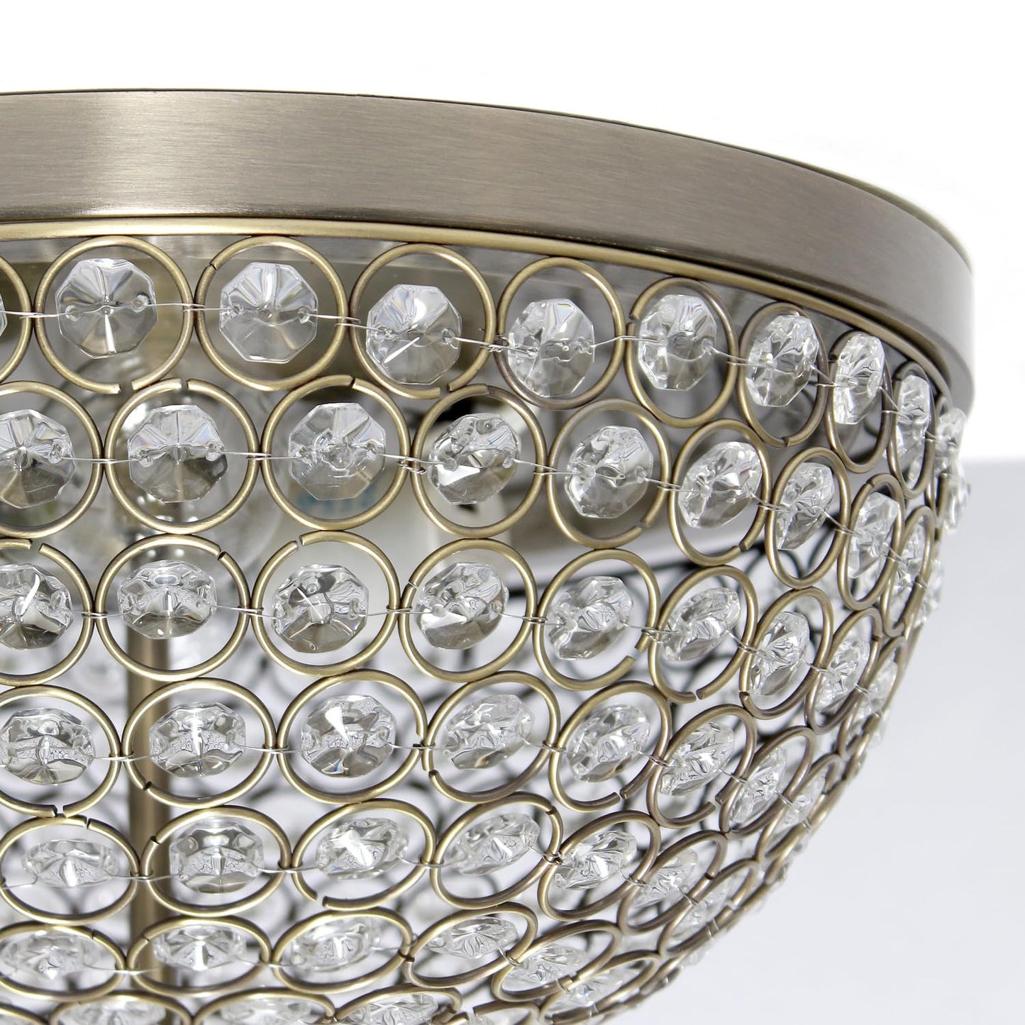 All The Rages 2-Light Flush Mount Ceiling Light, Crystal, Antique Brass, Model Lhm-2000-Ab-2Pk, Set Of 2