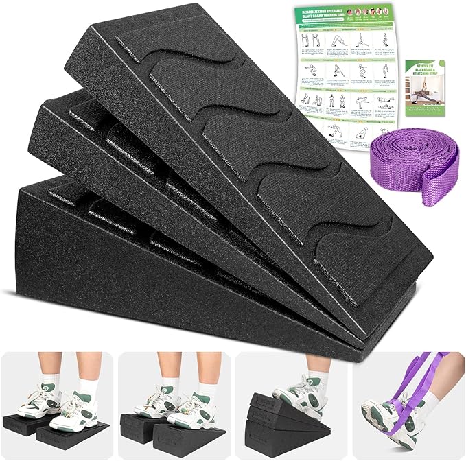 Squat Wedge Block, 5 Adjustable Angles Slant Board for Calf Stretching with Stretching Strap & Poster, 520 LBS Heel Elevat...
