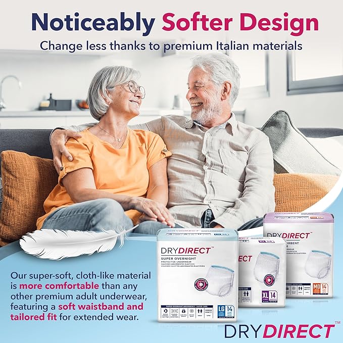 Dry Direct Super Overnight Underwear, Soft Cloth-Like Adult Diapers, Overnight Disposable Incontinence Protection - Small (Case of 56)