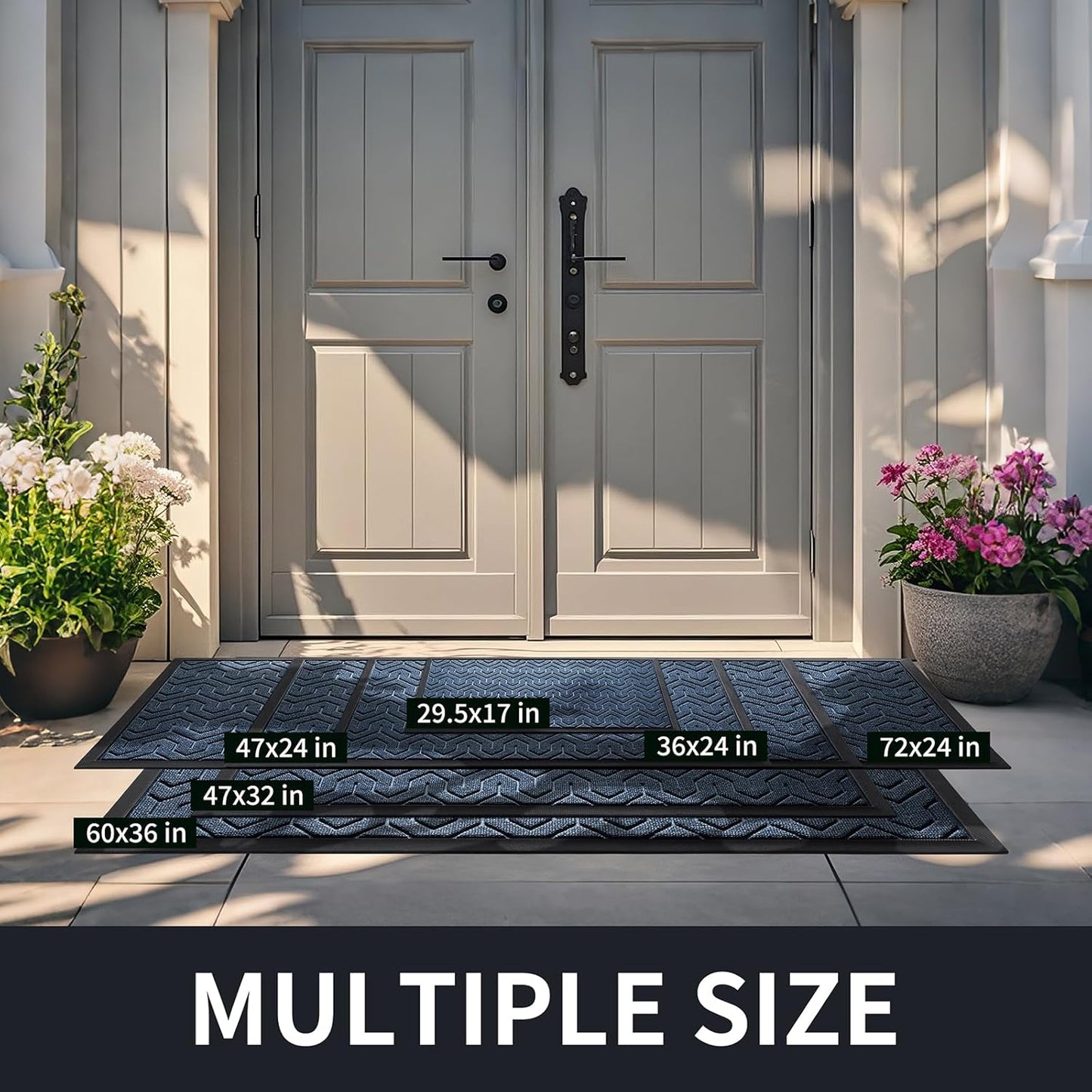 Yimobra Large Door Mat Outside Entrance 47x32, Waterproof Heavy Duty Outdoor Mats for Front Door, Non Slip Rubber Entry Mat for Garage Patio Indoor, Easy Clean, Blue