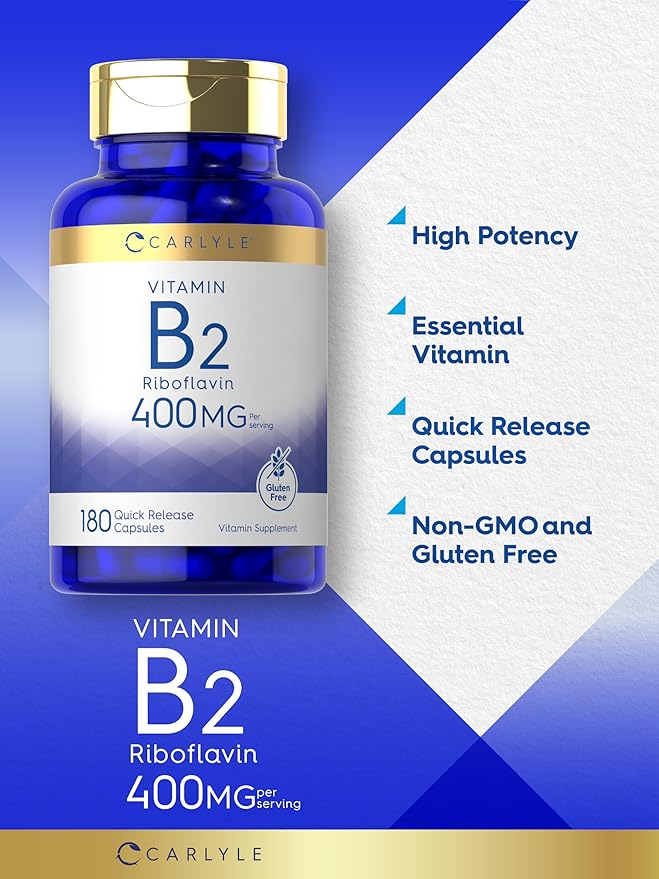 Carlyle Vitamin B-2 400mg | 180 Count | Non-GMO, Gluten Free Supplement | B2 Riboflavin