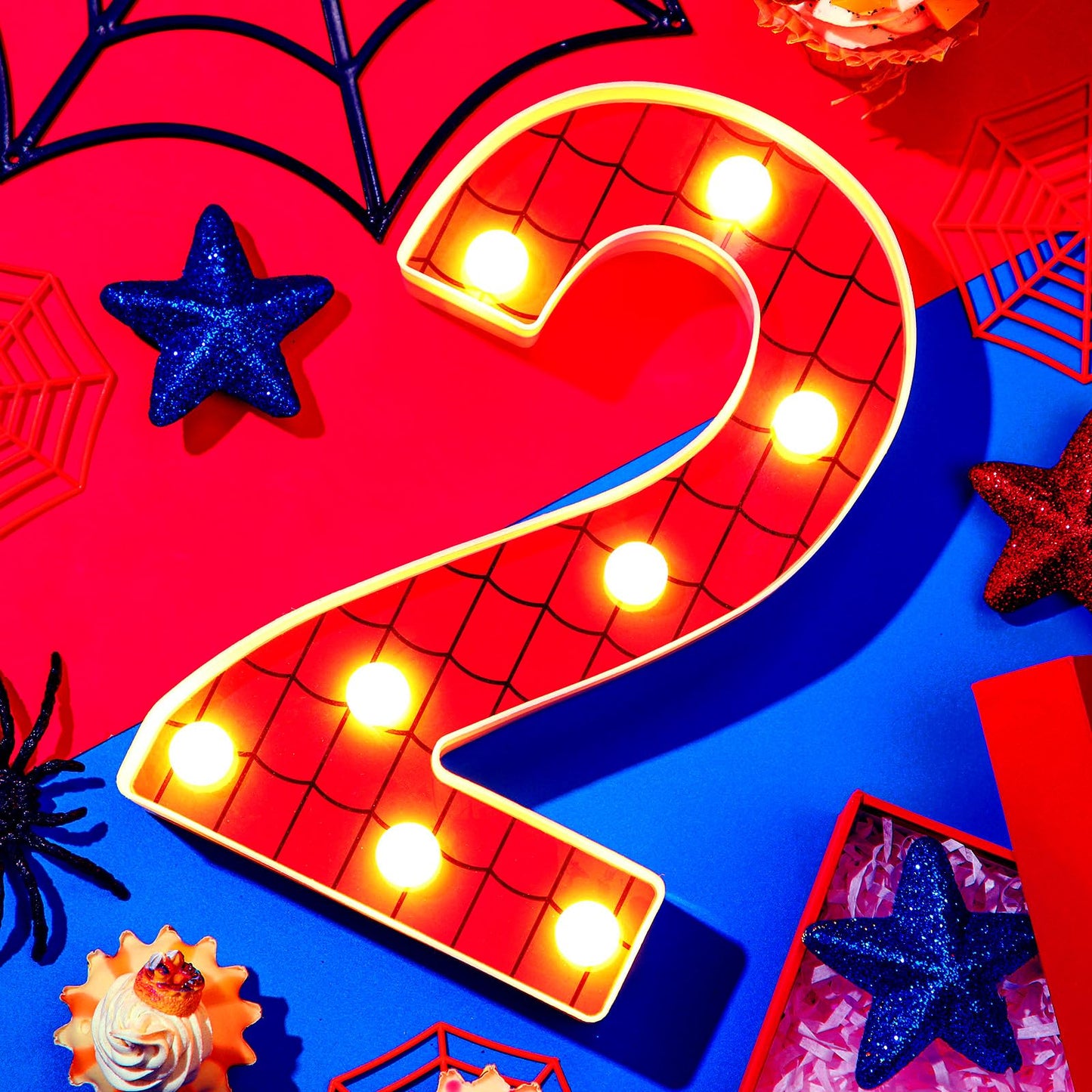 Vihose Spider Led Number Lights Spider Birthday Party Decoration Light Up Numbers Kids Boy Man Birthday Supplies For Marquee Night Christmas Gift Baby Shower(Number 2)
