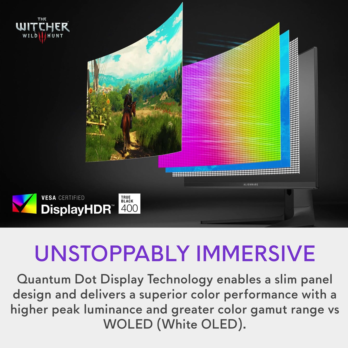 Alienware AW3423DWF Curved QD-OLED Gaming Monitor - 34-inch Quantum Dot OLED 0.1Ms 165Hz 21:9 Curved Display, 99.3% DCI-P3 Color Gamut, VESA DisplayHDR True Black 400, AMD FreeSync Premium Pro - Black