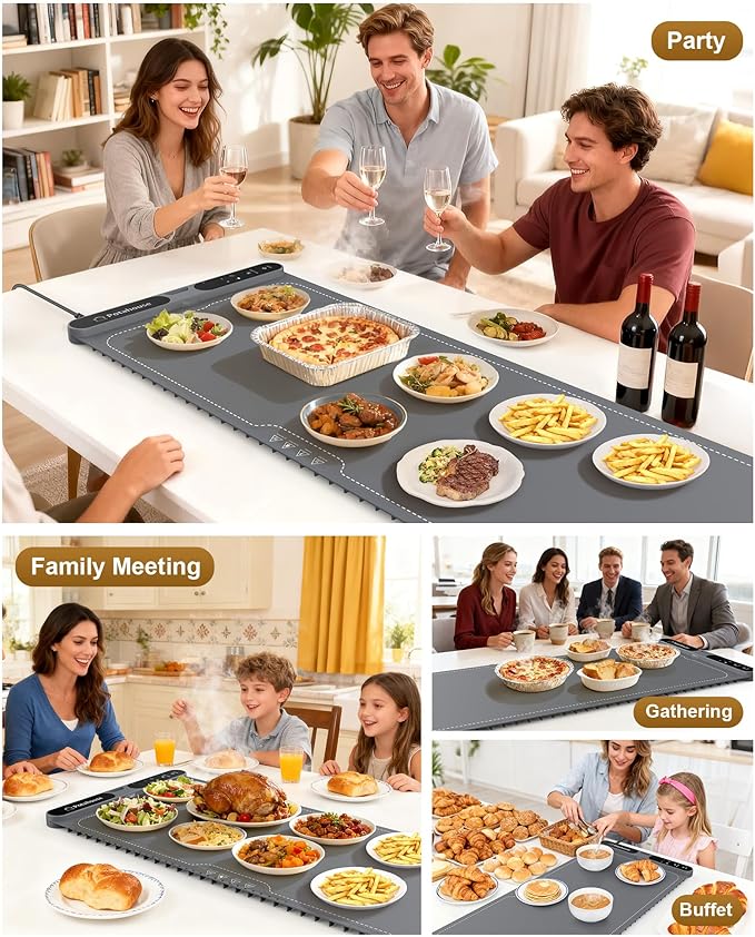 Potahouse® Food Warming Mat Extra Large 40"x15" 550W,Electric Warming Tray with 7 Temp 8 Timer Settings,Rollable & Portable Food Warmer for Parties,Buffet,Home and Travel Use