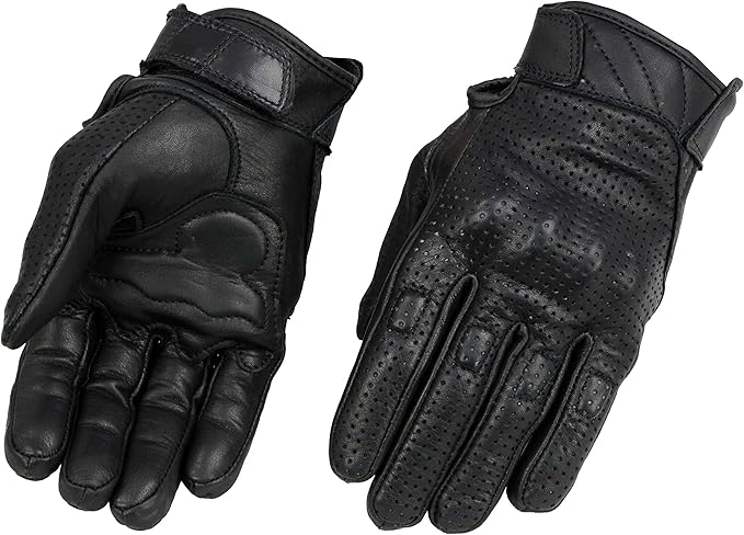 Milwaukee Leather MG7500 Men's Black Perforated Leather Gel Padded Palm Motorcycle Hand Gloves W/ 'Rubberized Hard Knuckl...