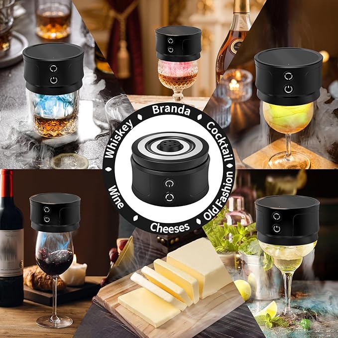 Electric Whiskey Smoker Kit with Lights: Cocktail Infuser with 6 Wood Chips for Whiskey Bourbon Lovers - Old Fashioned Drink Smoker Kits for Drink Mixing Home Bar Party - Christmas Gifts for Dad Men
