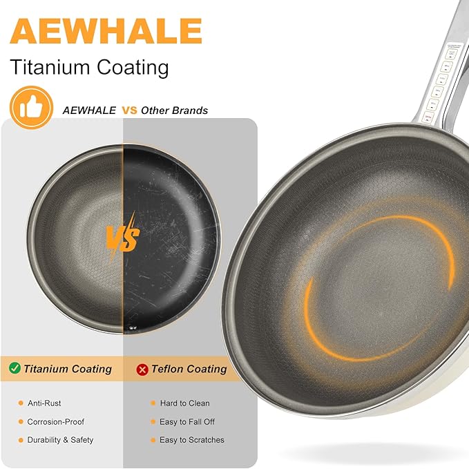 AEWHALE Hot Pot Electric,5L Multifunctional Electric Pot for Cooking,1600W Non-Stick Frying Pans for Steak, Egg, Ramen, Soup with Temperature Adjustment， Titanium Stainless