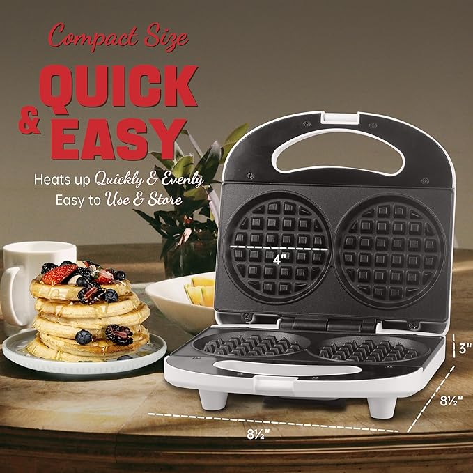 Double Mini Waffle Maker Machine, Chaffle Maker, Waflera Electrica, Small Waffle Iron for Waffles, Keto Chaffles, Hash Browns, Cookies, 4 Inch
