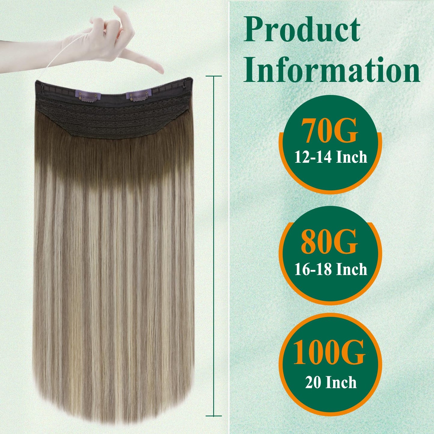 Easyouth Human Hair Wire Extensions 16" 80g Remy Balayage Dark Brown to Ash Brown Highlights Honey Blonde