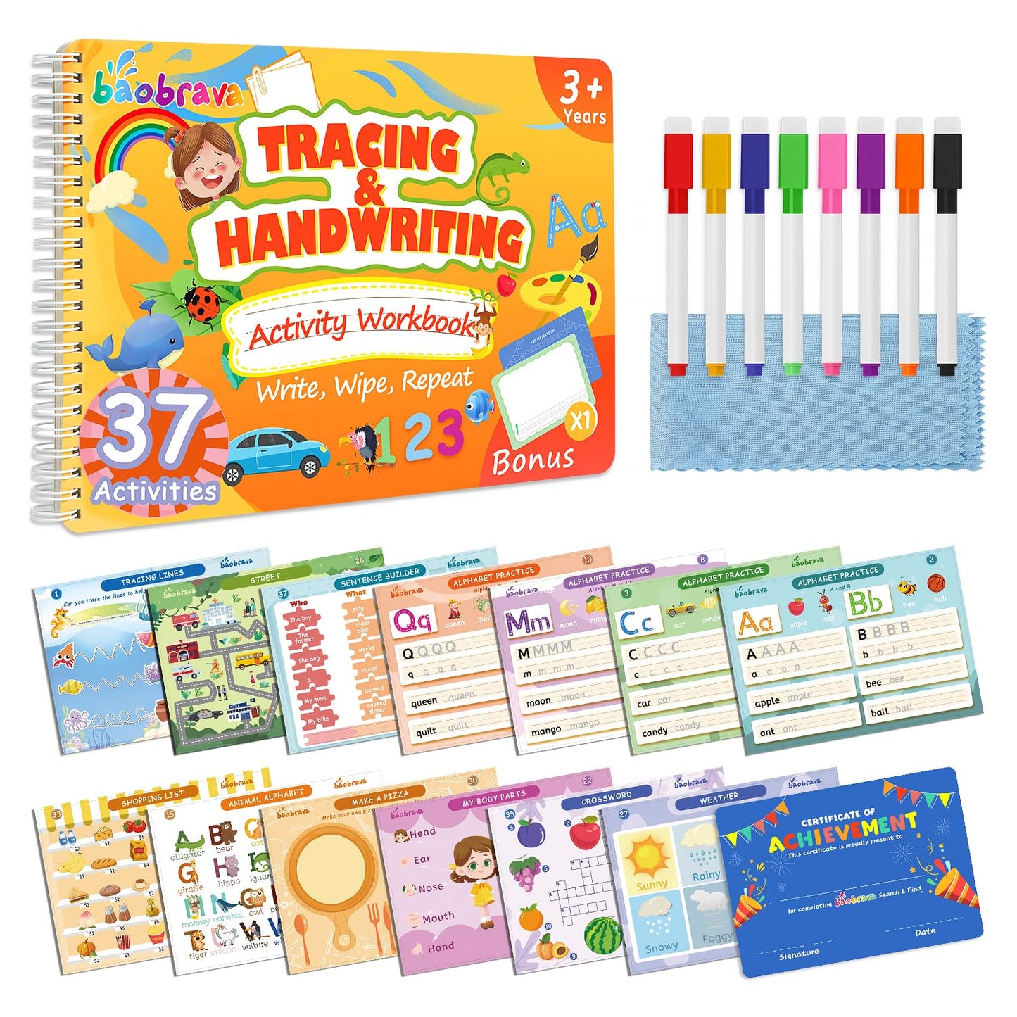 Preschool Learning Activities, 37 Themes Tracing Activity Books Ages 3-8, Toddler Handwriting Practice, Letter Tracing for Kids Preschool Kindergarten Workbooks, Christmas Birthday Gifts