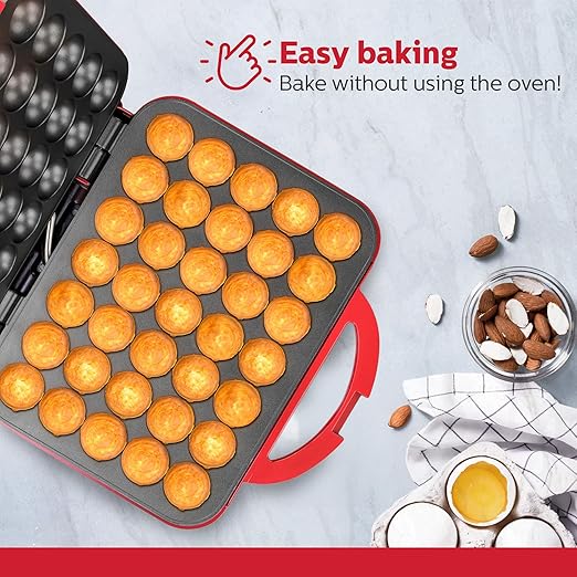 Holstein Housewares 35-Count Cake Pop Maker with Non-Stick Plates & Indicator Lights – Bakes 35 Sweet or Savory Pops Fast, Perfect for Birthday Treats & Holiday Party Snacks, Red