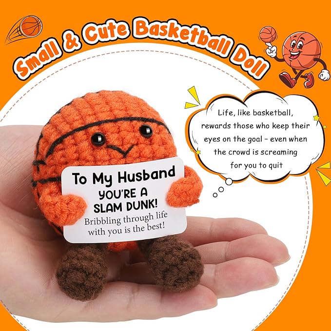 Funny Husband Birthday Gifts from Wife, Handmade Crochet Basketball Decor, Wedding Anniversary Birthday Presents for Him, Best Valentines Day for Men, I Love My Husband
