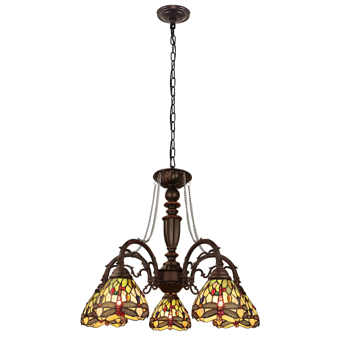 Chloe Lighting ANISOPTERA 5-Light Chandelier Antique Dark Bronze 27in Wide Glass Multicolor Model CH32825DB27-DC5