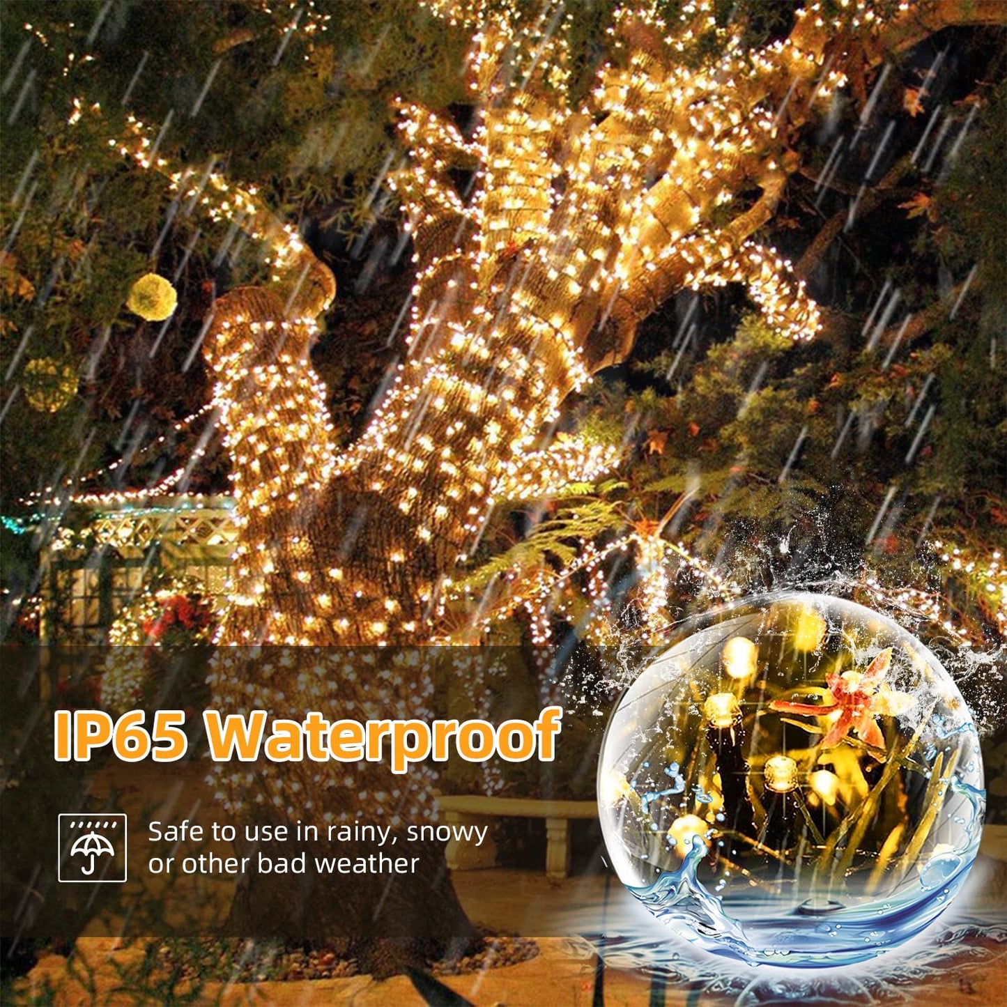 L LAMPOP Solar String Lights 100LED Waterproof Warm White 8 Modes for Outdoor Garden Party Wedding Decorations