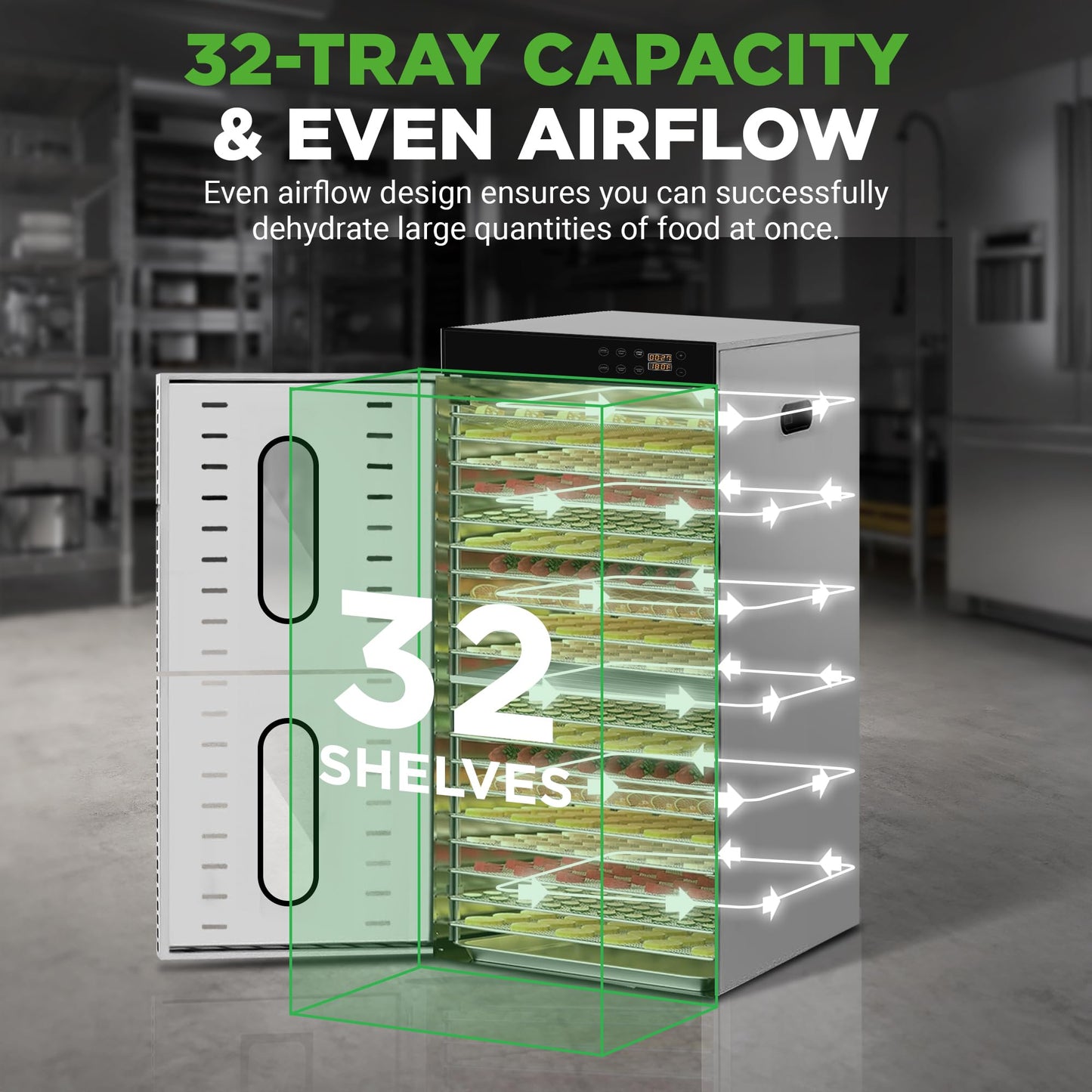 Nutrichef 32 Layer & 2 Chamber Commercial Food Dehydrator Machine - Stainless Steel Trays, Digital Timer And Temperature Control