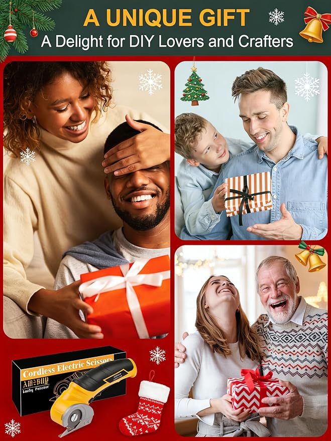 Cardboard Cutter Electric Box Cutter, Stocking Stuffers for Men Gifts Christmas Tools 4V Cordless Electric Scissors Rotary Blade for Cardboard Recycling Rechargeable DIY Cutting Carpet Leather Plastic