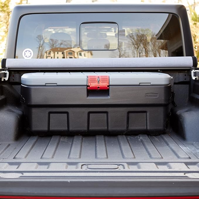 Rubbermaid 48 Gallon Black Action Packer Lockable Latch Indoor and Outdoor Storage Box Container for Home, Garage, Backyard, Single