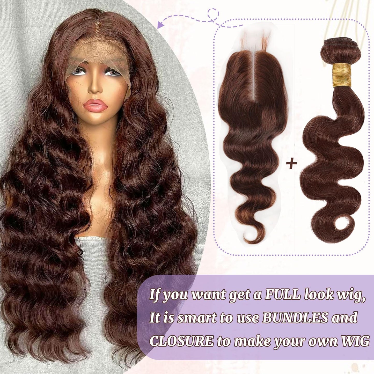 DSEKCAIN 2x6 HD Lace Closure Human Hair Body Wave 4# Chocolate Brown Color Transparent Lace Closure 2x6 Long Deep Middle Part 10