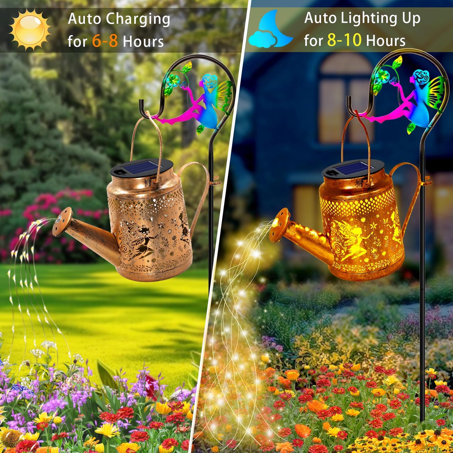 Fariy Solar Lights Outdoor Waterproof  Solar Watering Can Lights With Shepherd Hook  Metal Angel Hanging Lantern Garden Decor Yard Outside Patio Lawn  Gifts For Mom Grandma Women Birthday