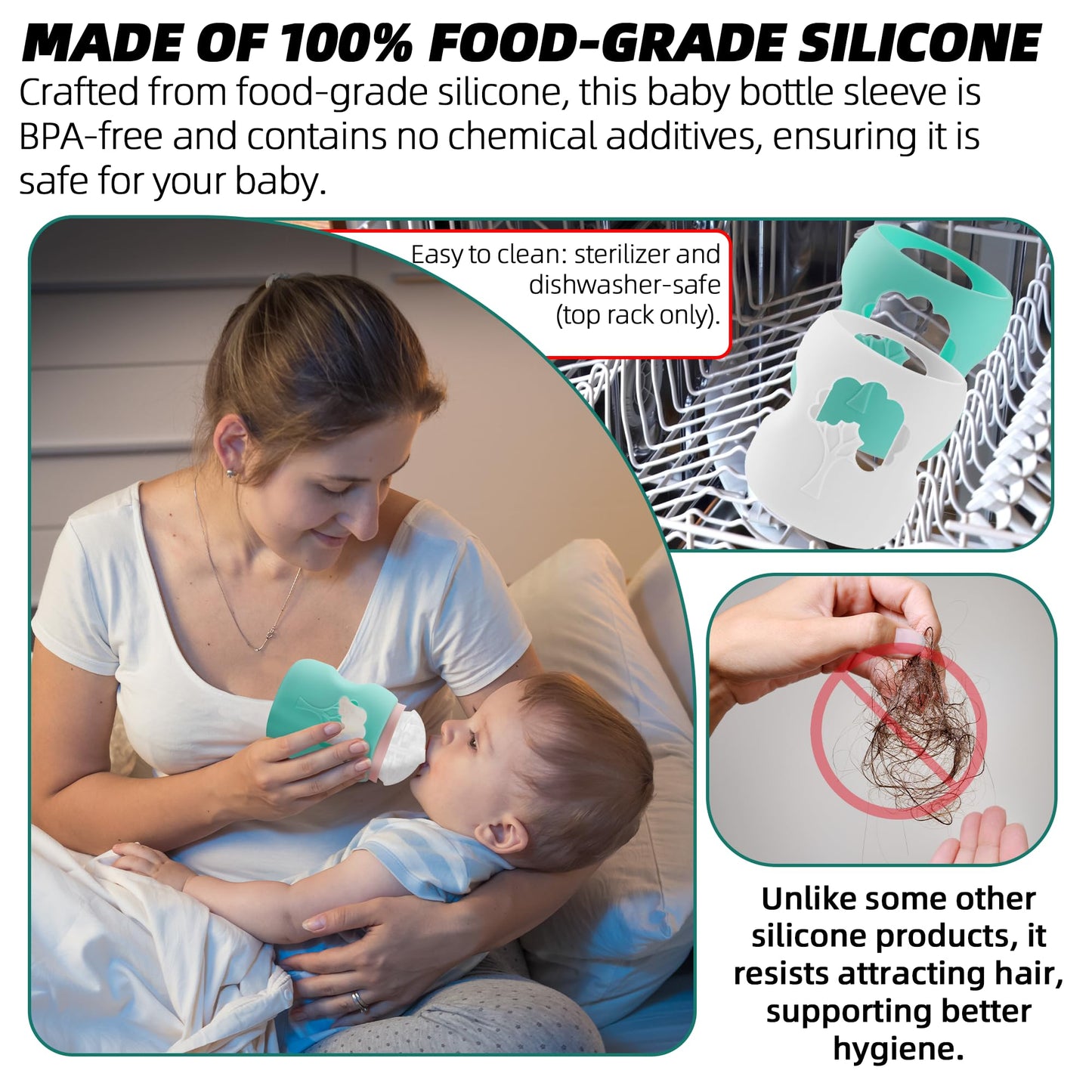 LuQiBabe (2-Pack, 5 oz) Silicone Baby Bottle Sleeves Compatible with Dr. Brown's Natural Glass Bottles Dishwasher-Safe Anti-Colic Baby Bottle Covers for Dr. Brown Wide-Neck Glass Bottles