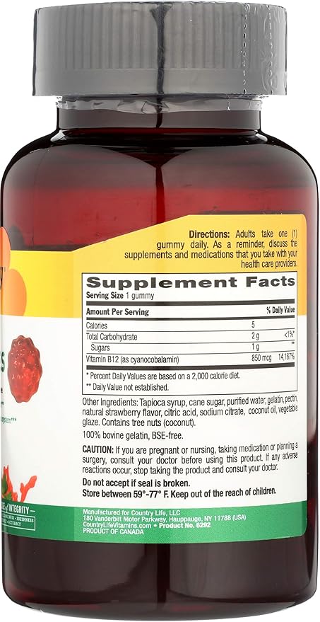 Country Life Gummies 850 Mcg 60 Chw B12, 60 CT
