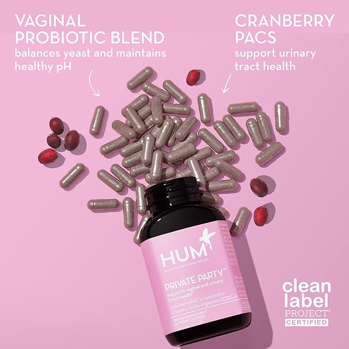 HUM Private Party - Vaginal Probiotics for Women's Health, pH Balance Supplement, and Urinary Tract Support with Cranberry & Lactobacillus Blend | Cranberry Pills, (90 Capsules)