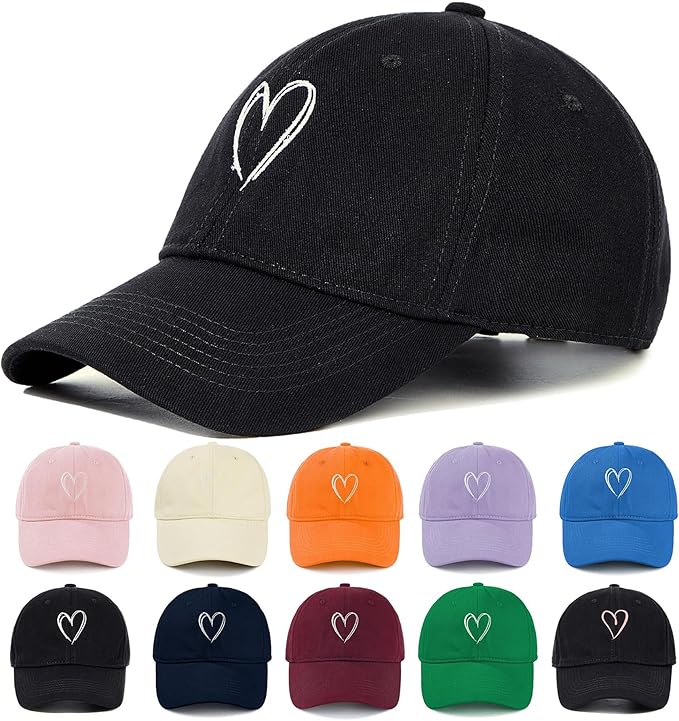 Zando Trendy Valentines Heart Baseball Caps for Women Men Girls Dad Adjustable Cute Cotton Ball Cap for Golf Tennies Travel