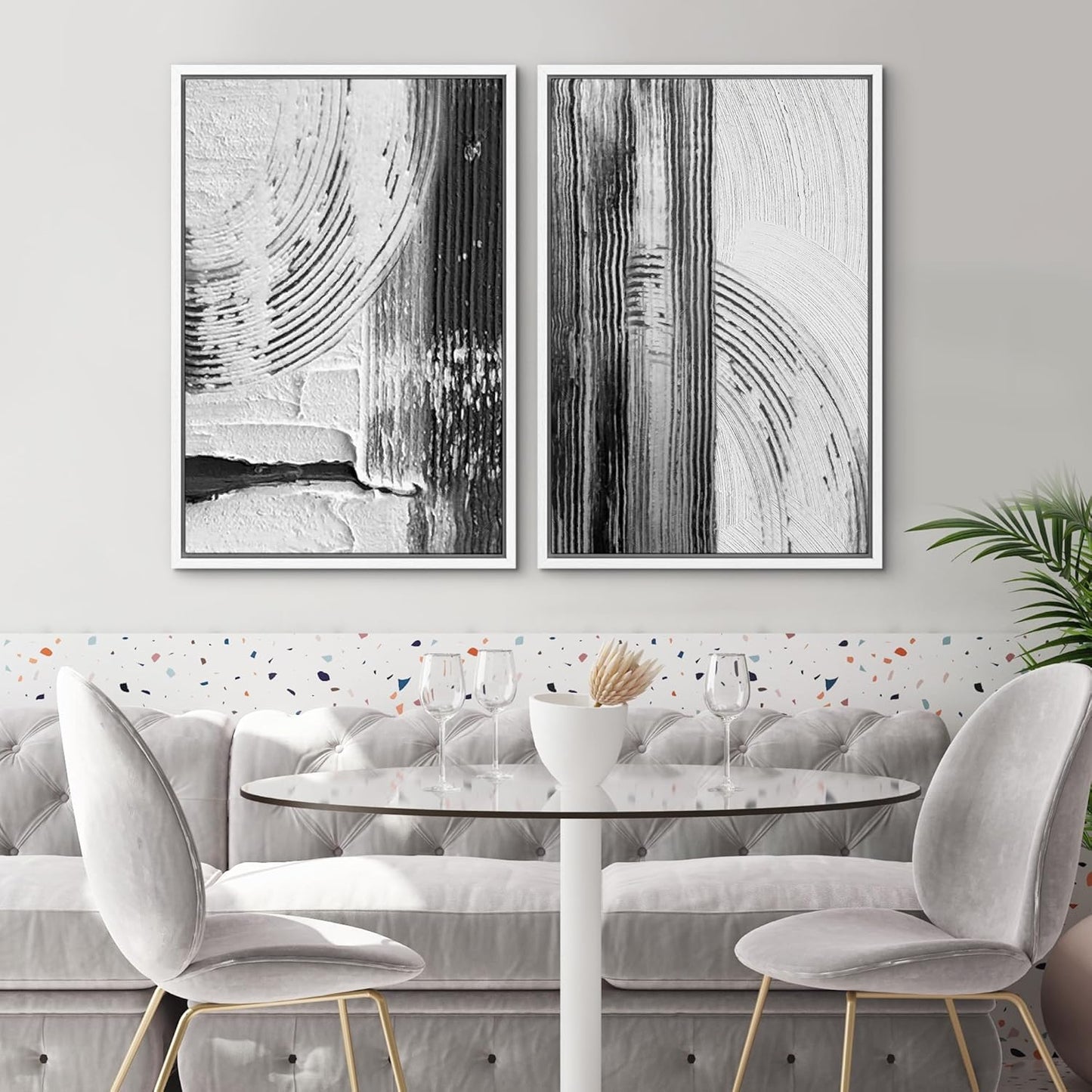 SIGNWIN Framed Canvas Print Wall Art Set Black White Industrial Paint Strokes Abstract Shapes Illustrations Modern Art Minimal Decorative Nordic for Living Room, Bedroom, Office - 24"x36"x2 White