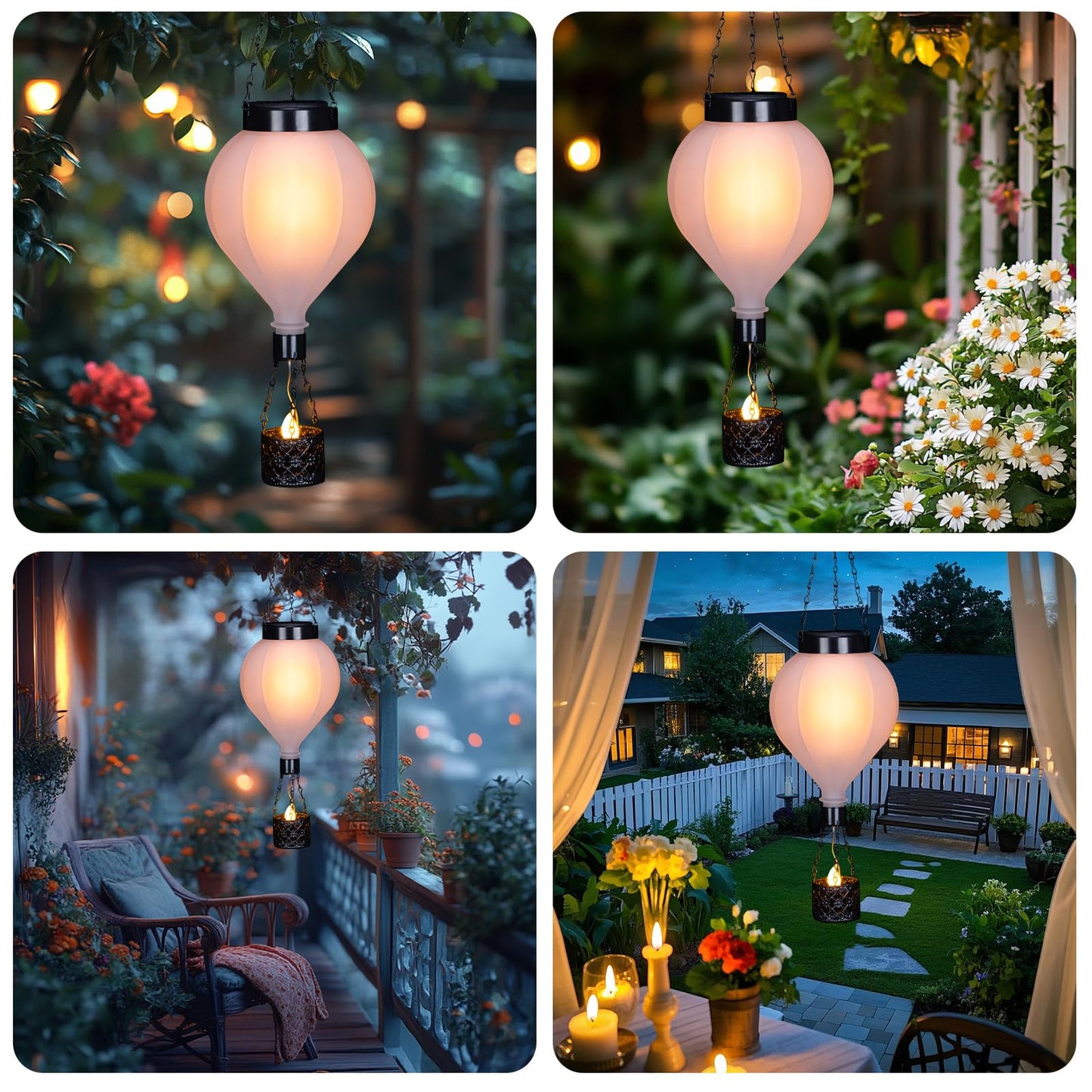 Hanging Solar Lantern Outdoor Garden Decor Hot Air Balloon Lantern With Flickering Flame Gifts For Women Grandma Mom Outdoor Hanging Light Solar Decorative Lamp For Garden Patio Yard And Home