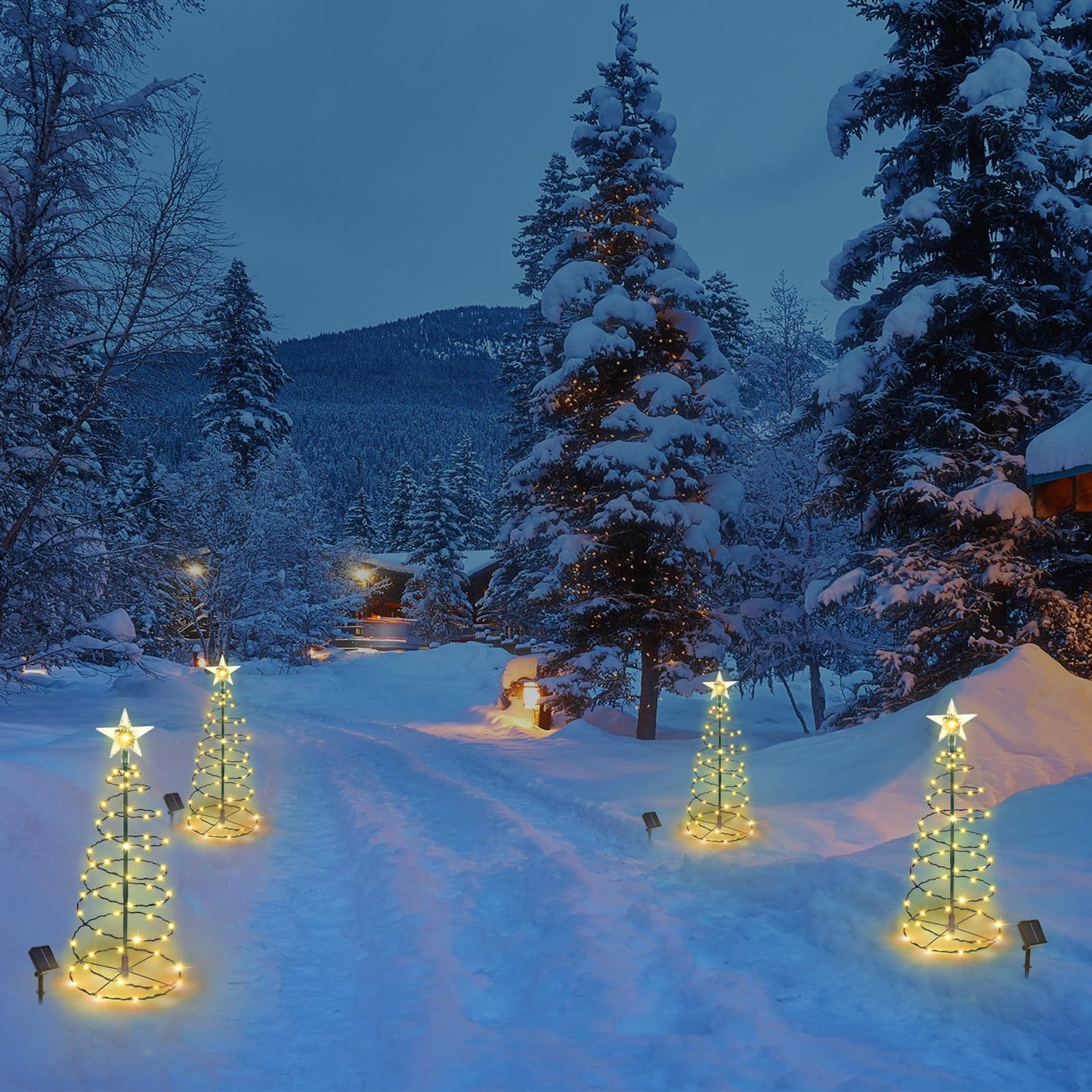 Outdoor Christmas Decorations  2 Pack 20   Spiral Solar Christmas Tree Lights  8 Modes Solar Pathway Lights  Waterpoof Light Up Prelit Xmas Tree For Garden Patio Yard Walkway Driveway(Warm White)