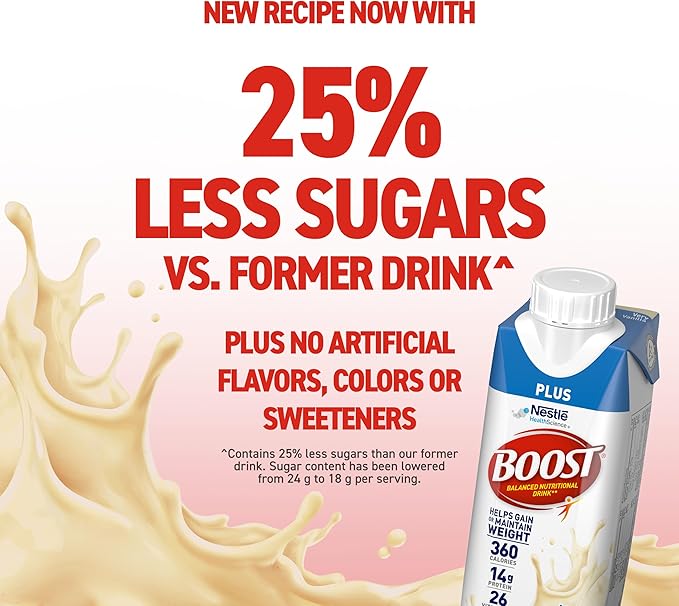 BOOST Plus Nutritional Drink, Very Vanilla, 8 fl oz (Pack of 24)