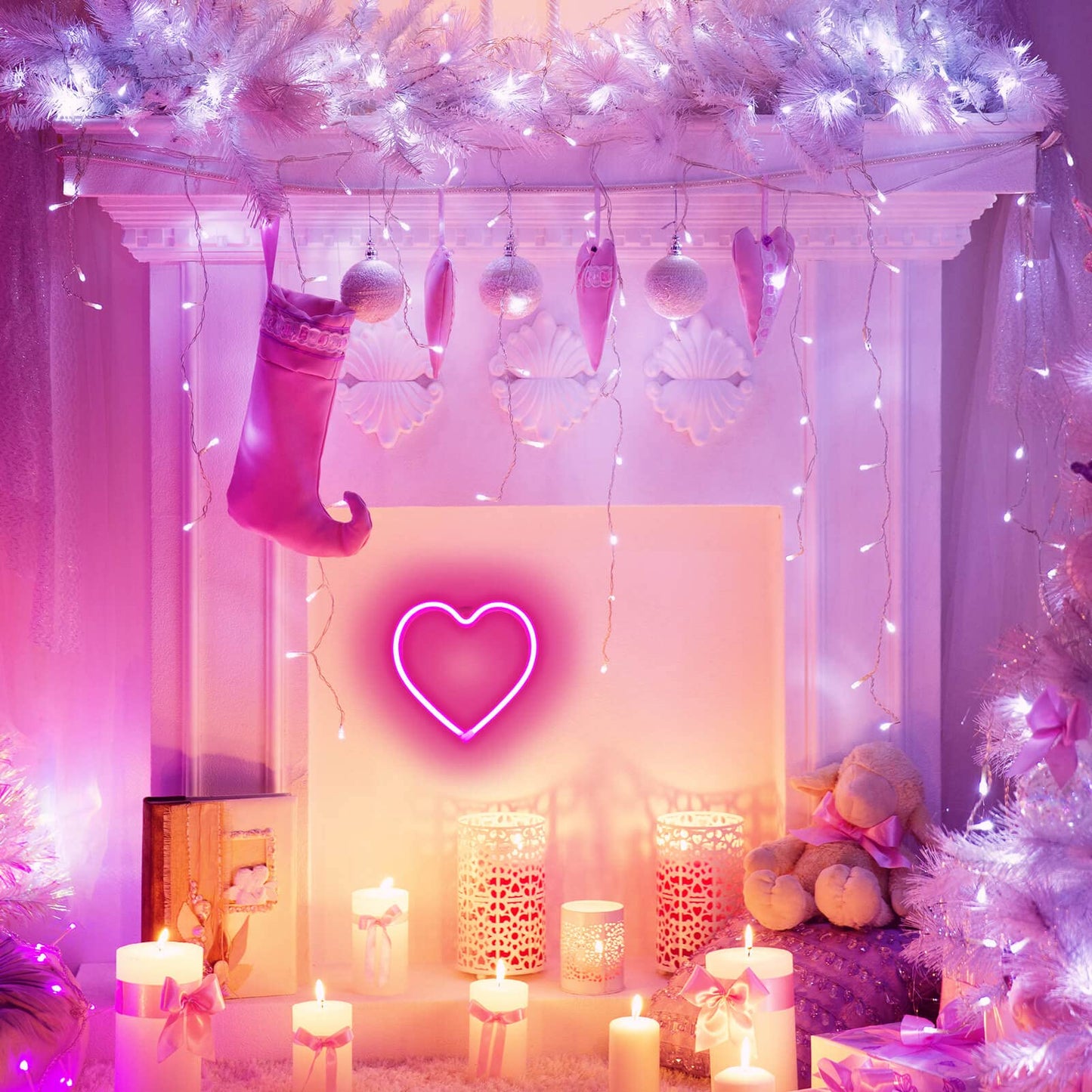 Vifulin Neon Heart Sign - Pink Led Heart Lamp, Acrylic Wall Decor, Usb/Battery Operated, Perfect For Bedroom And Gifts