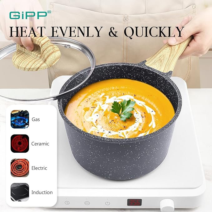 GiPP 21Psc Pots and Pans Set Non Stick - Grey Granite Kitchen Cookware Sets Nonstick Induction Cookware Non-toxic Cooking Pan Set with Silicone Utensils, PFOS and PFOA Free