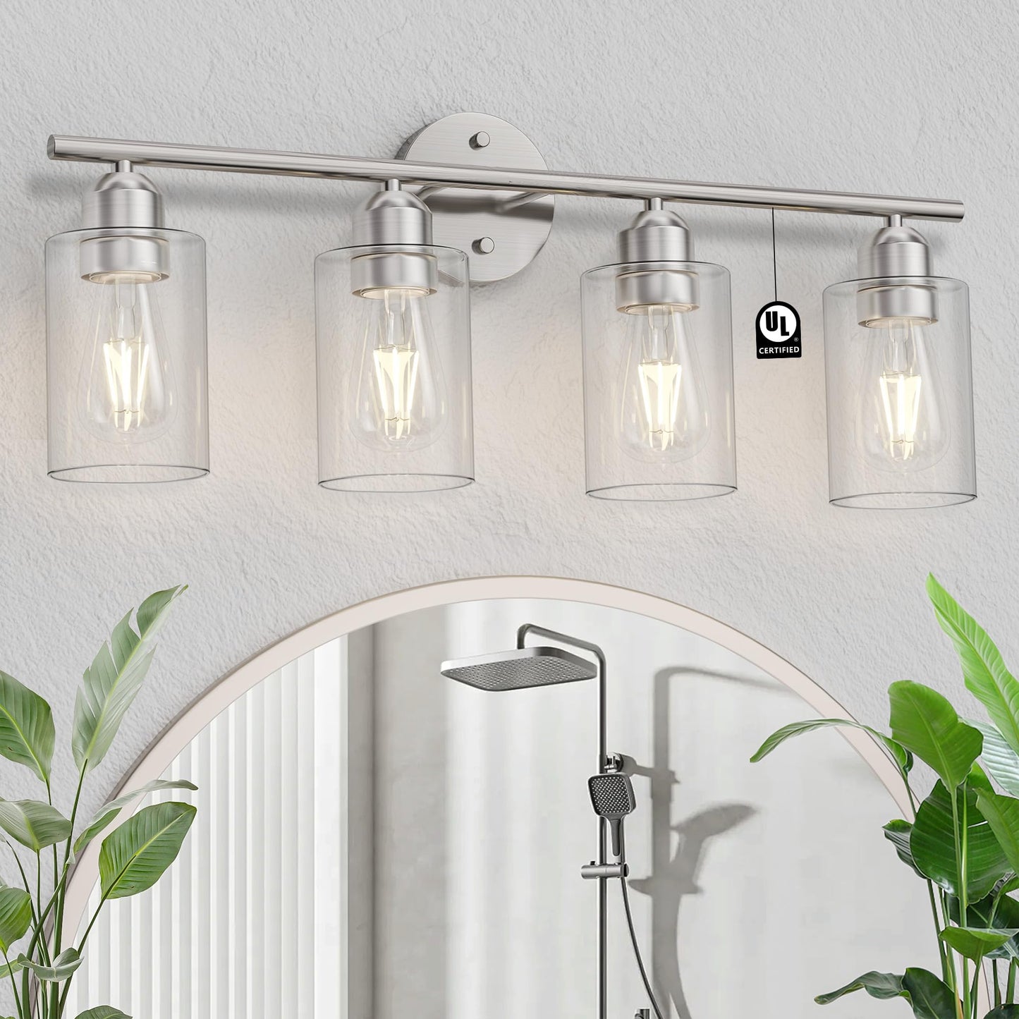 Espird Bathroom Vanity Light Fixtures, 4 Lights, Brushed Nickel, Metal, Model EP-4-Light-Nickel, Rustic Farmhouse Design