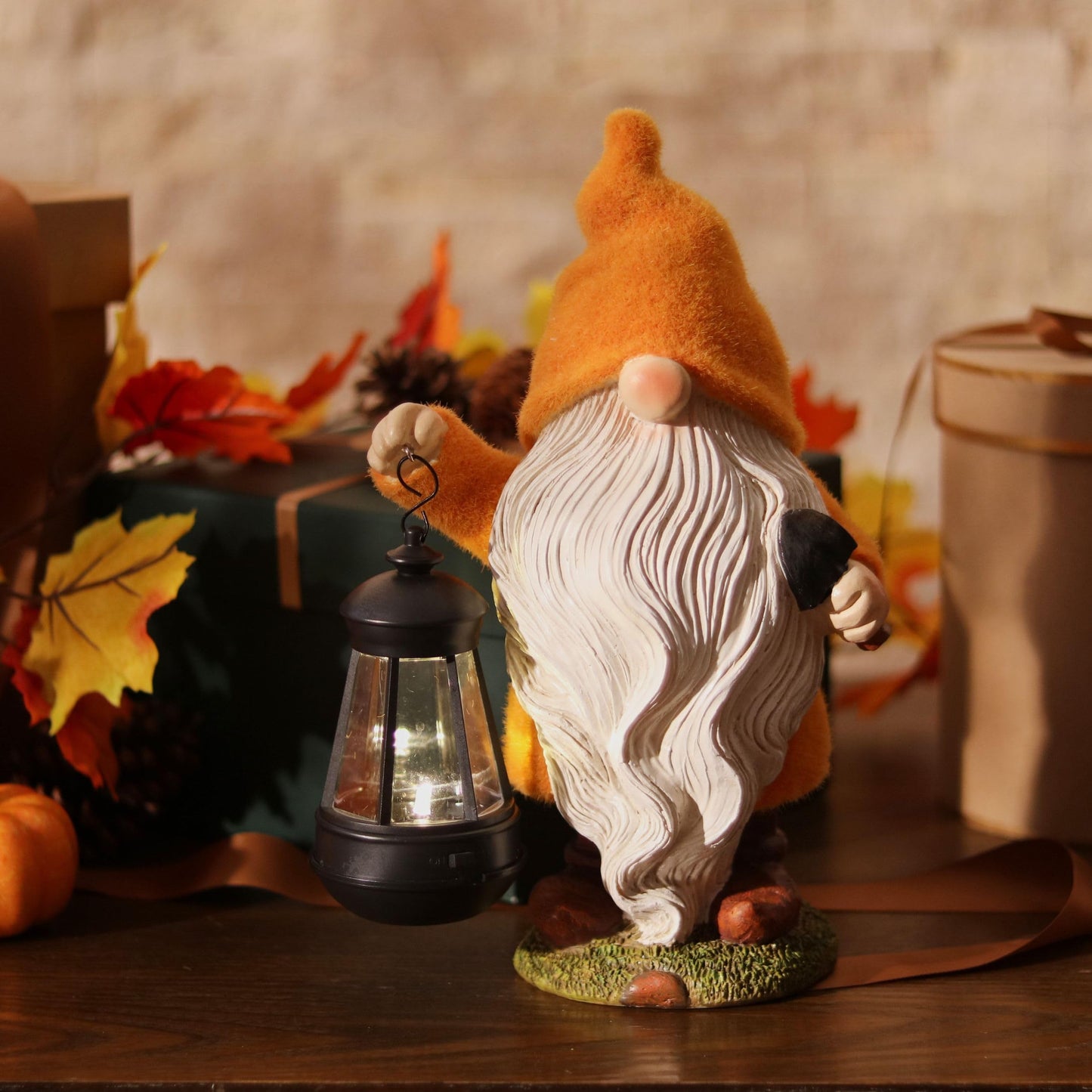 TeresaS Collections Fall Decor  Fall Gnome Decor  Autumn Garden Gnomes Holding Lantern With Solar Lights Waterproof Resin Outdoor Fall Decor  Fall Gifts Outdoor/Indoor 8