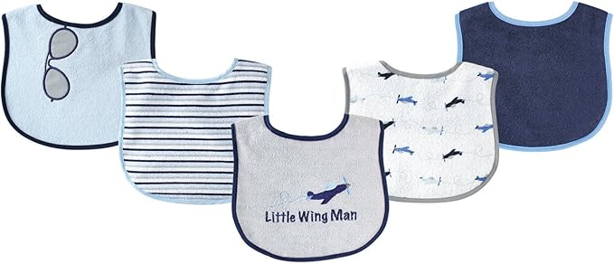 Luvable Friends Baby Cotton Terry Drooler Bibs with PEVA Back, Transportation, One Size