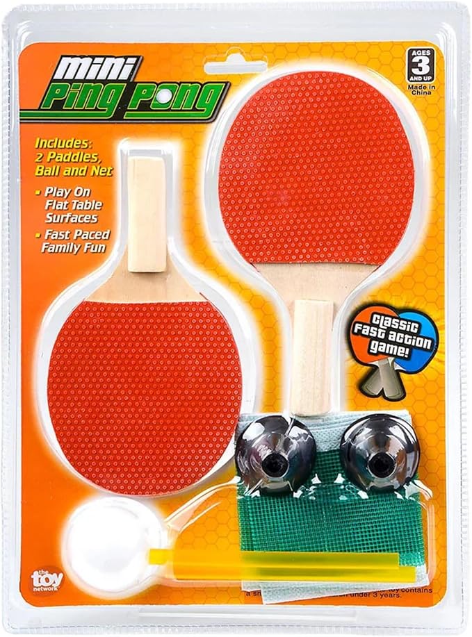 Mini Ping Pong Set - Table Tennis - 2 Paddles, Ping Pong Ball and Net - Individually Carded Toy for Ages 8 +