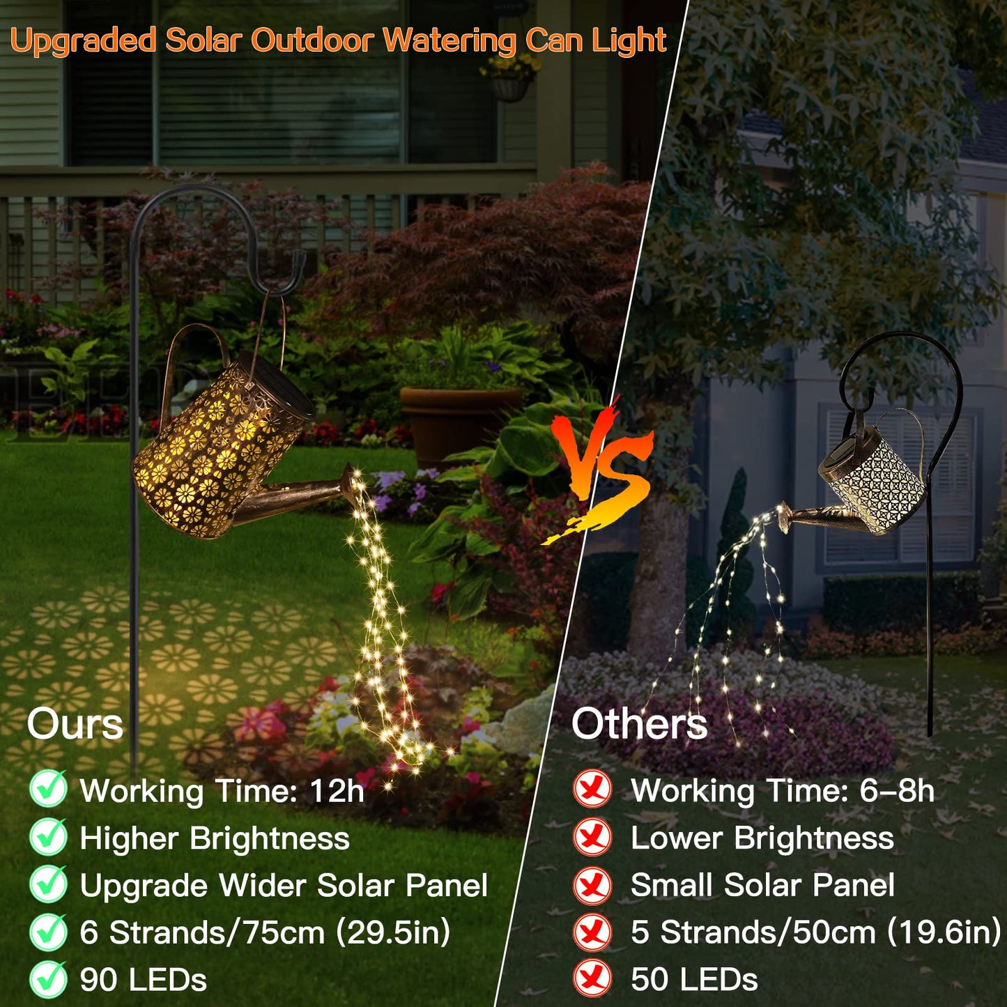 Afootry Solar Watering Can - Waterproof Hanging Lantern For Garden Decor, Metal, Solar Powered, Ideal For Yard And Patio Decorations