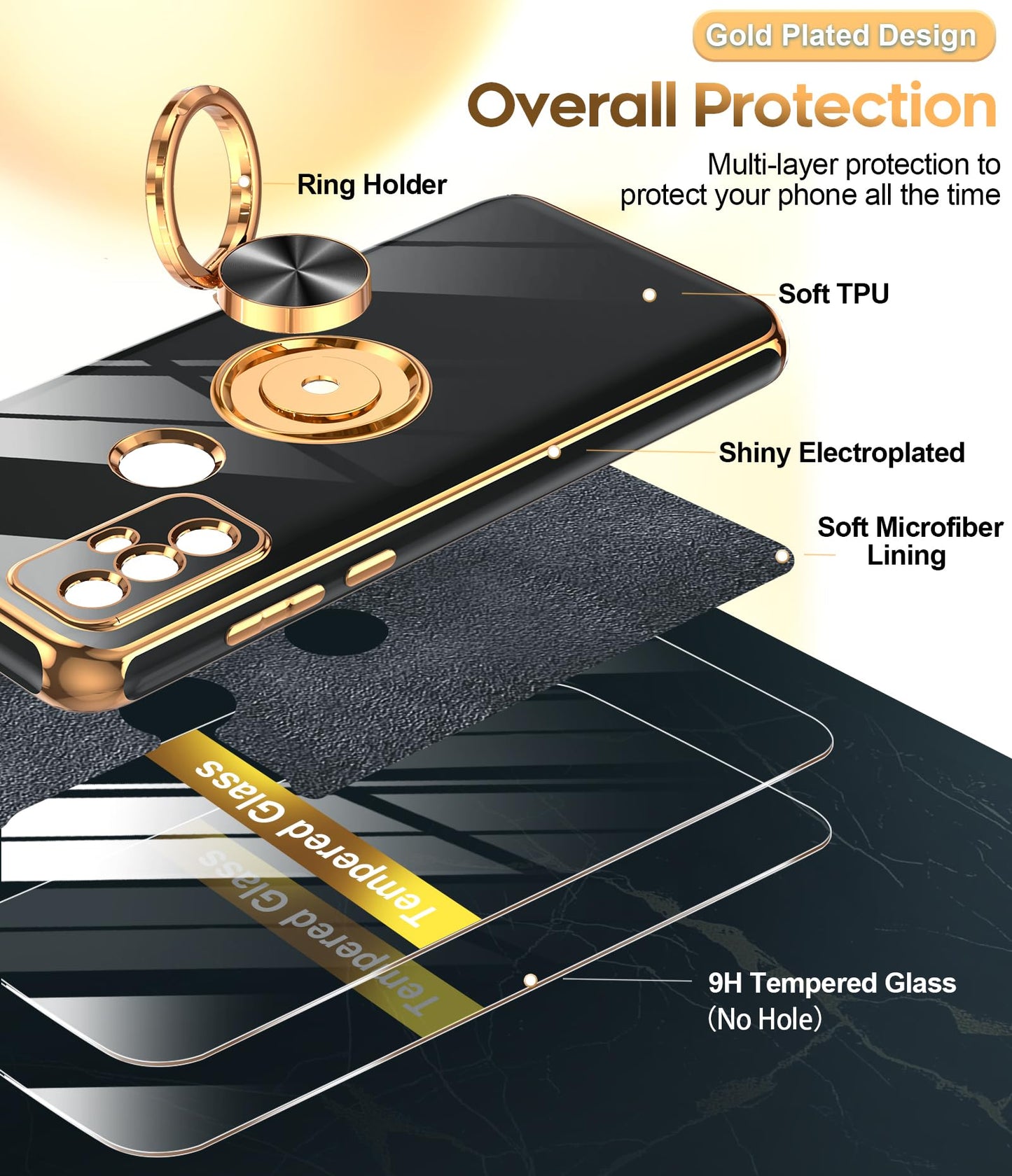 Leyi For Moto G Play 2023 Phone Case: With Tempered Glass Screen Protector [2 Pack] 360 Rotatable Ring Holder Magnetic Kickstand