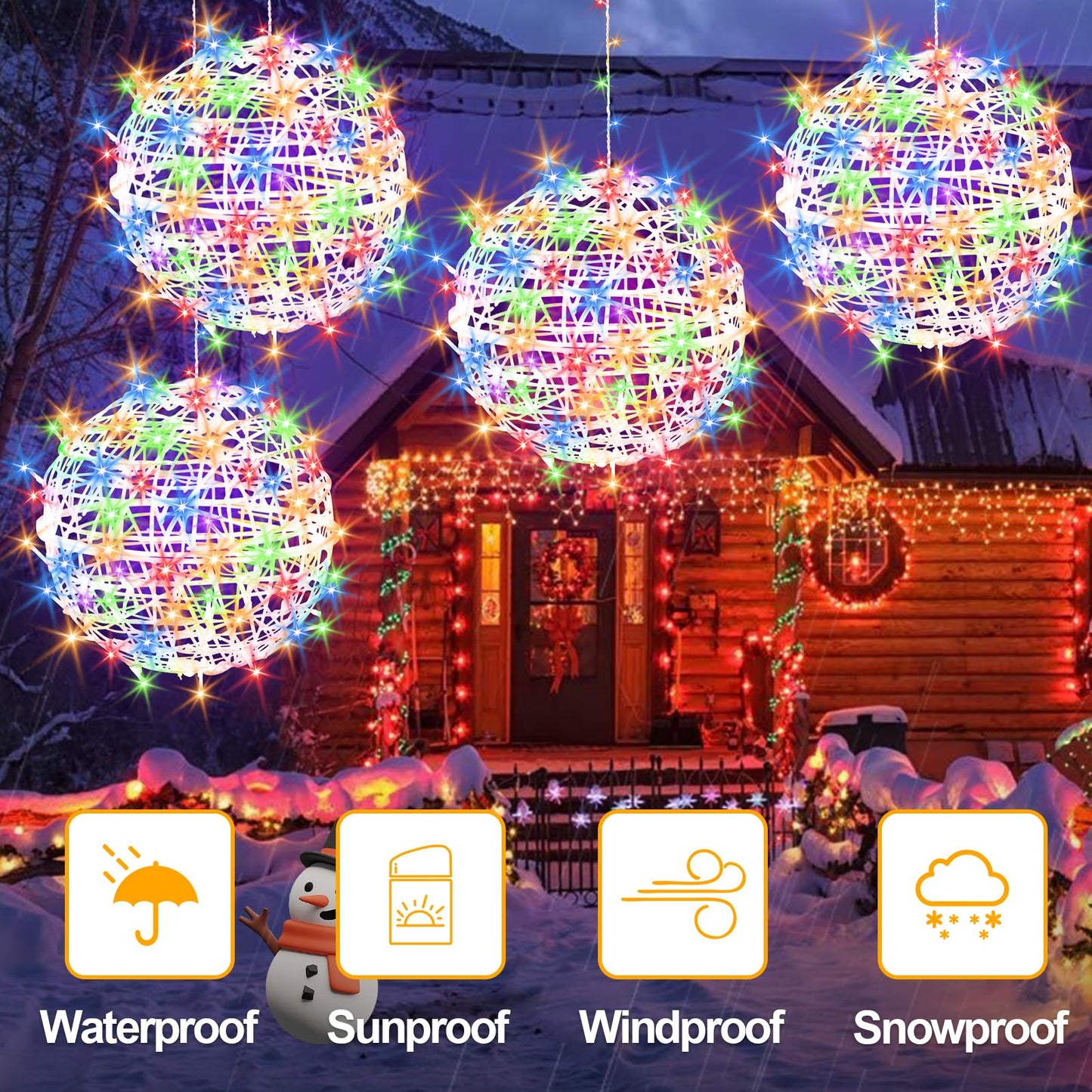 Baung Christmas String Lights Outdoors 4 Pack 15.74 Sphere Lights Ball Tree Garden Globe Lights For Home  Party  Christmas  Porch Patio Wedding  Garden Tree Decoration With Plug