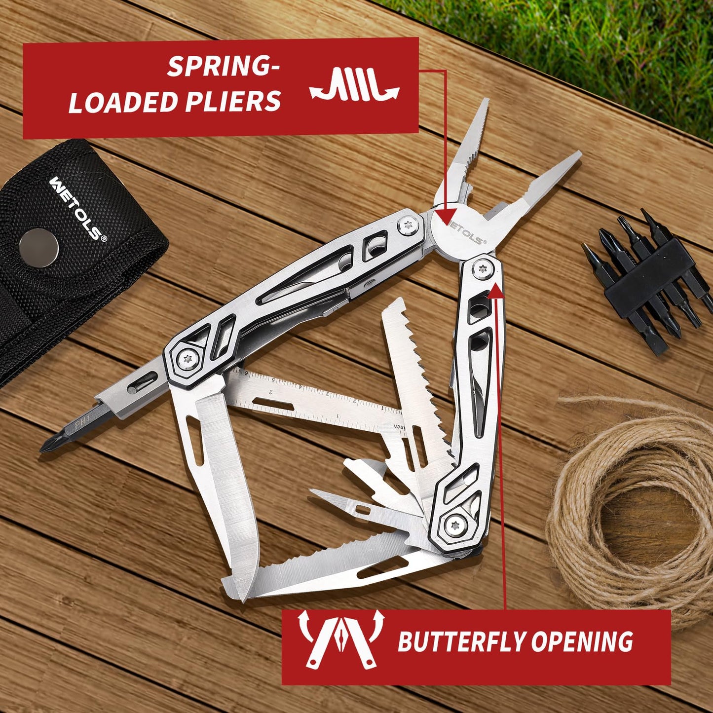 WETOLS Multitool with Pocket Knife, Birthday Gifts for Men Women Mom Dad, 21-in-1 Stainless Steel Pliers with Screwdrivers, Self-locking Multi tools with EDC Sheath, Ideal for Home, Camping, Survival
