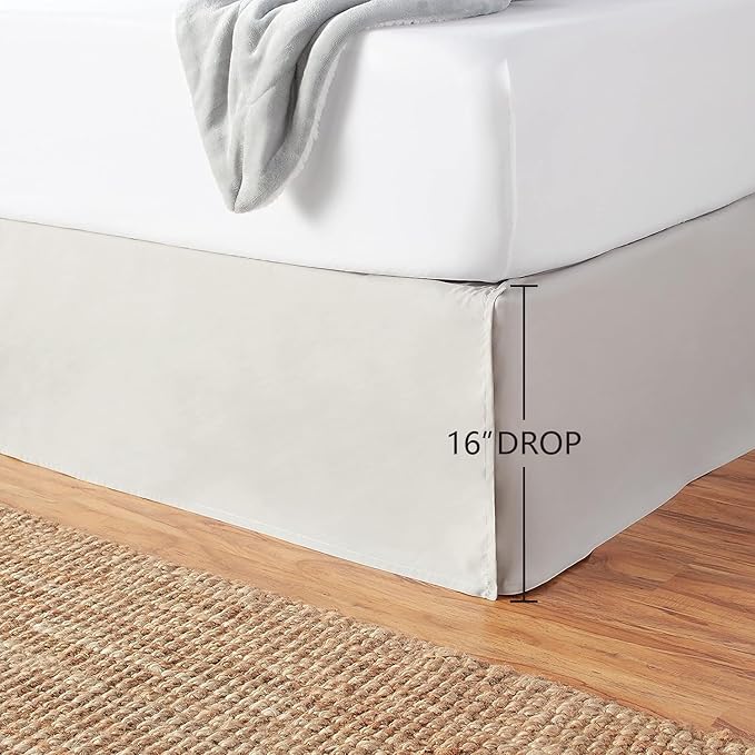 Amazon Basics Lightweight Pleated Bed Skirt, Queen, Light Grey, Solid