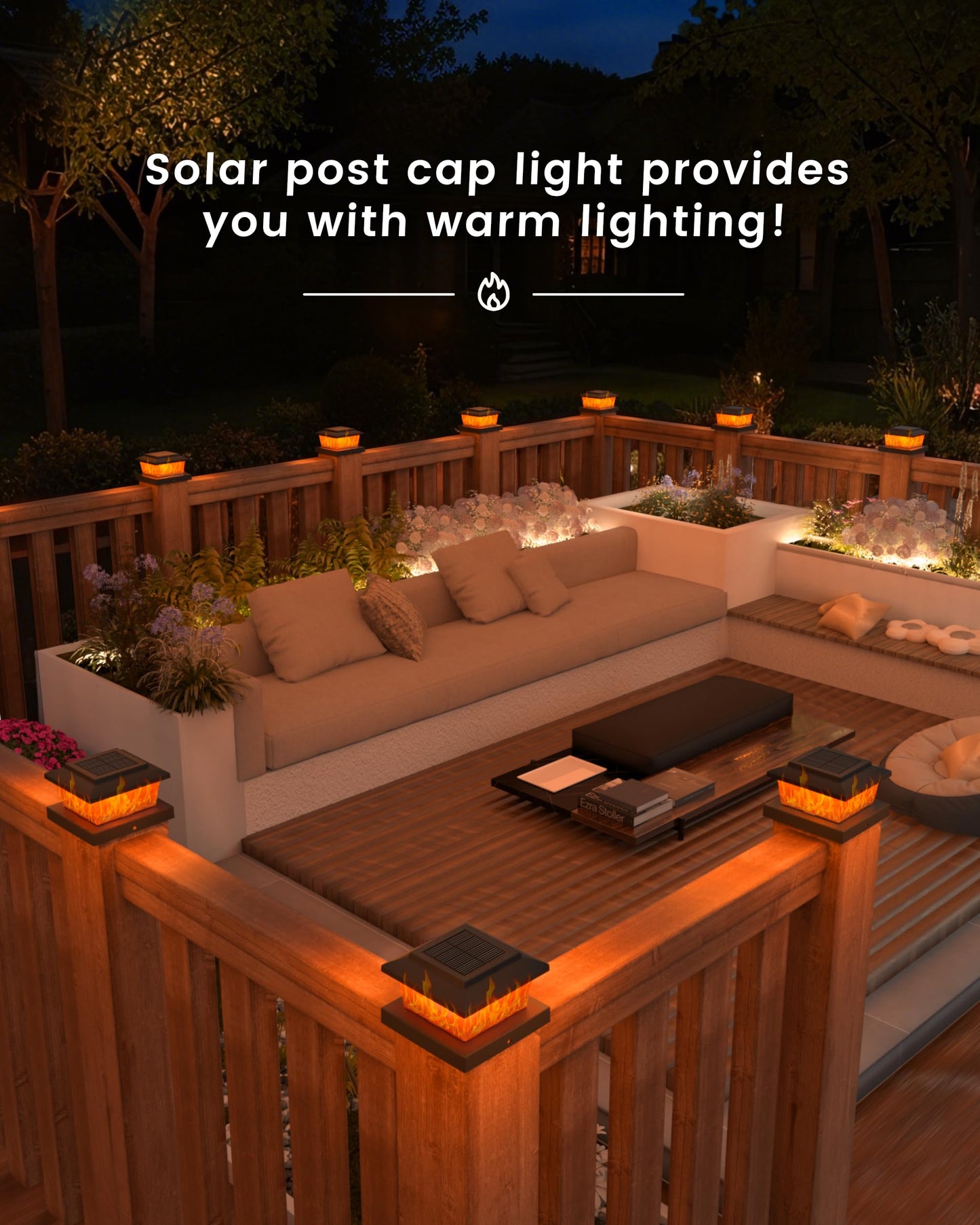 Volisun Solar Fence Post Cap Lights 8Pack  Black Solar Deck Cap Flame Light Outdoor Waterproof  High Brightness Flickering Flame Smd Led Lighting  For 4X4 Wooden/4X4 5X5 Vinyl Post
