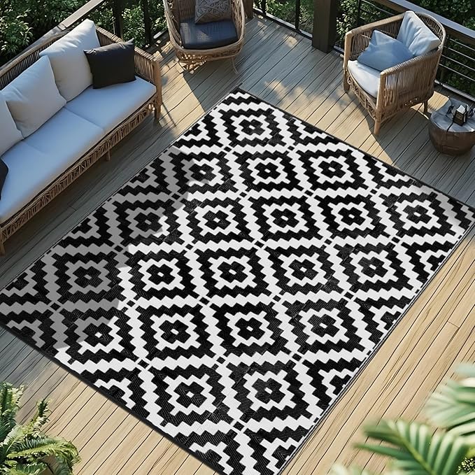 Favoyard Outdoor Rug 9x12 ft Waterproof Reversible Patio Plastic Straw Rugs for Decor Clearance Outside Large RV Camping Area Carpet Mat for Porch Deck Balcony Pool Backyard Picnic Beach Camper Door