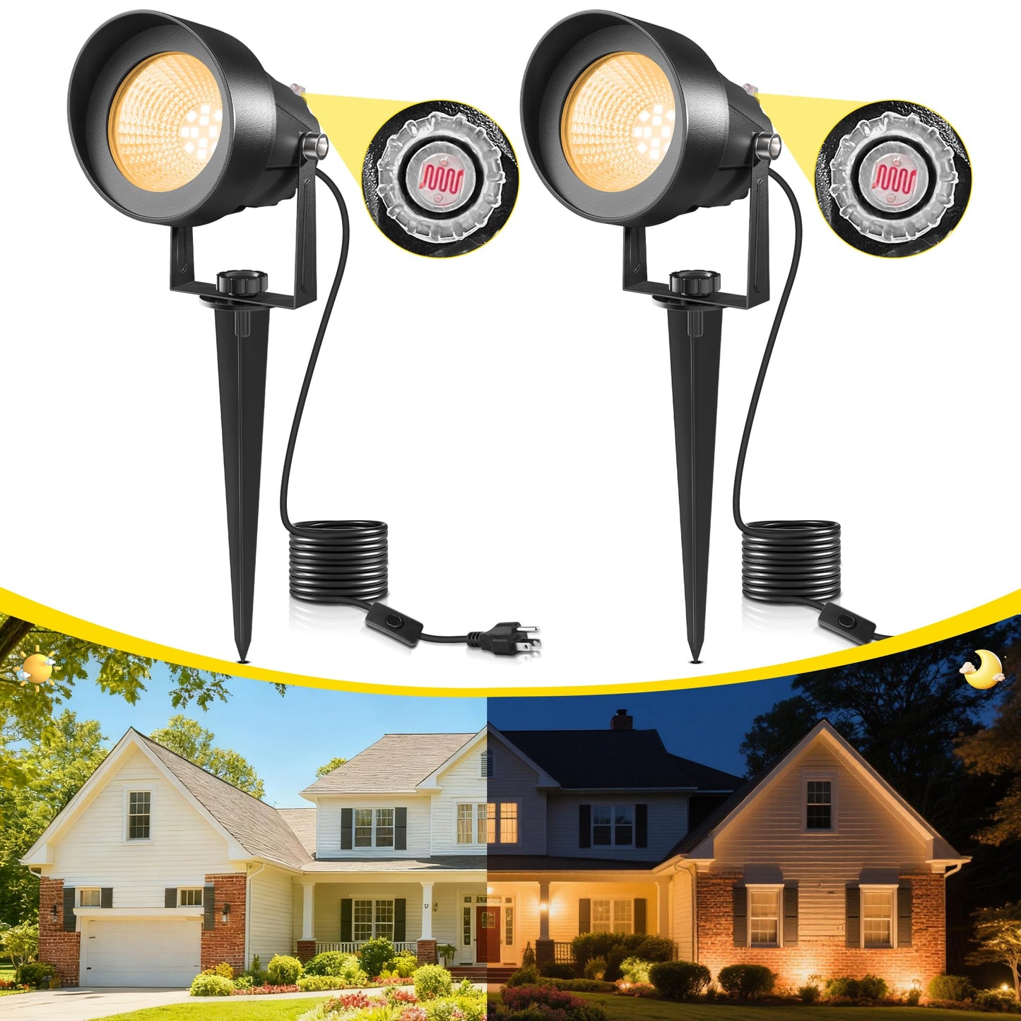 T-Sun Dusk To Dawn Outdoor Lighting  Flag Spot Lights With Photocell Auto On/Off  Waterproof 3000K Warm White Led Plug-In Landscape Spotlights For Garden Yard Tree Pathway Pole House  2 Pack