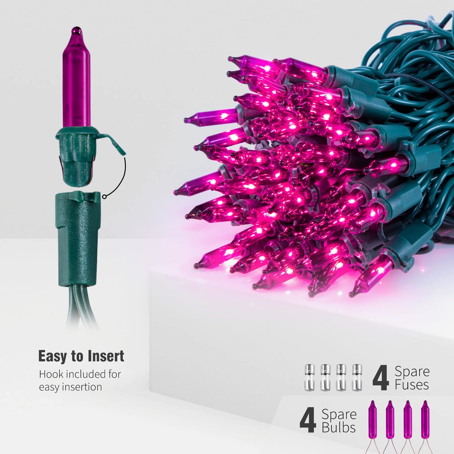 hopolon Mini String Lights, 50 Count, 2 Pack, 13FT Connectable, Purple, Green Wire, Model QX-50-1-M, Indoor/Outdoor Decor