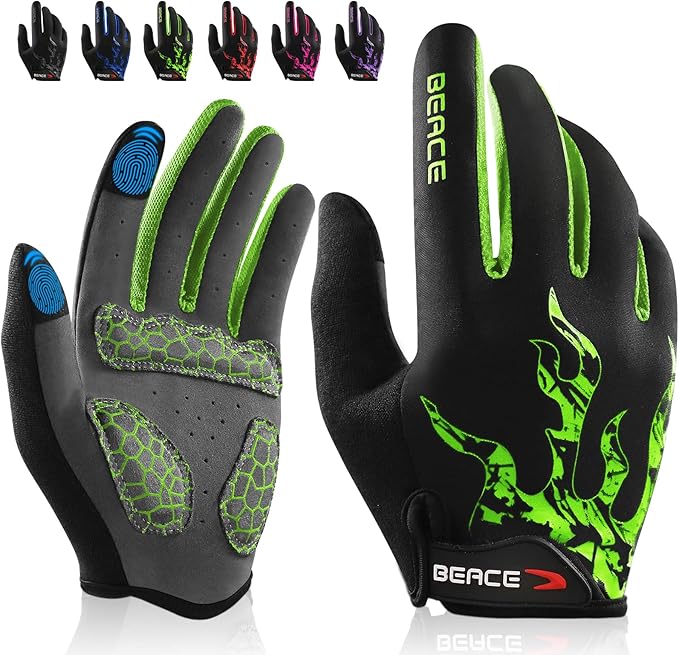 BEACE Cycling Gloves for Men Women - Full Finger Mountain Bike Gloves With Touch Screen and Anti-Slip Silicone Palm - Work...